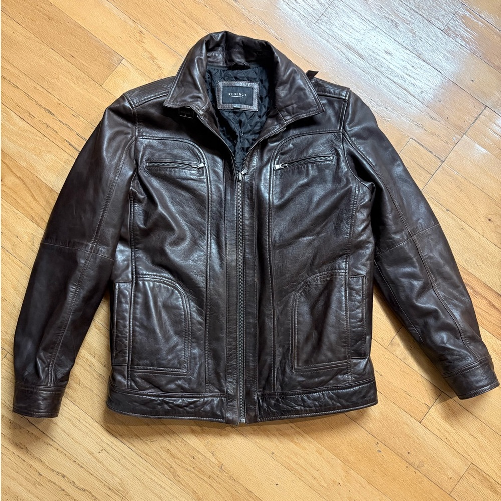 Regency Brown Leather Zip-Front Men's Jacket